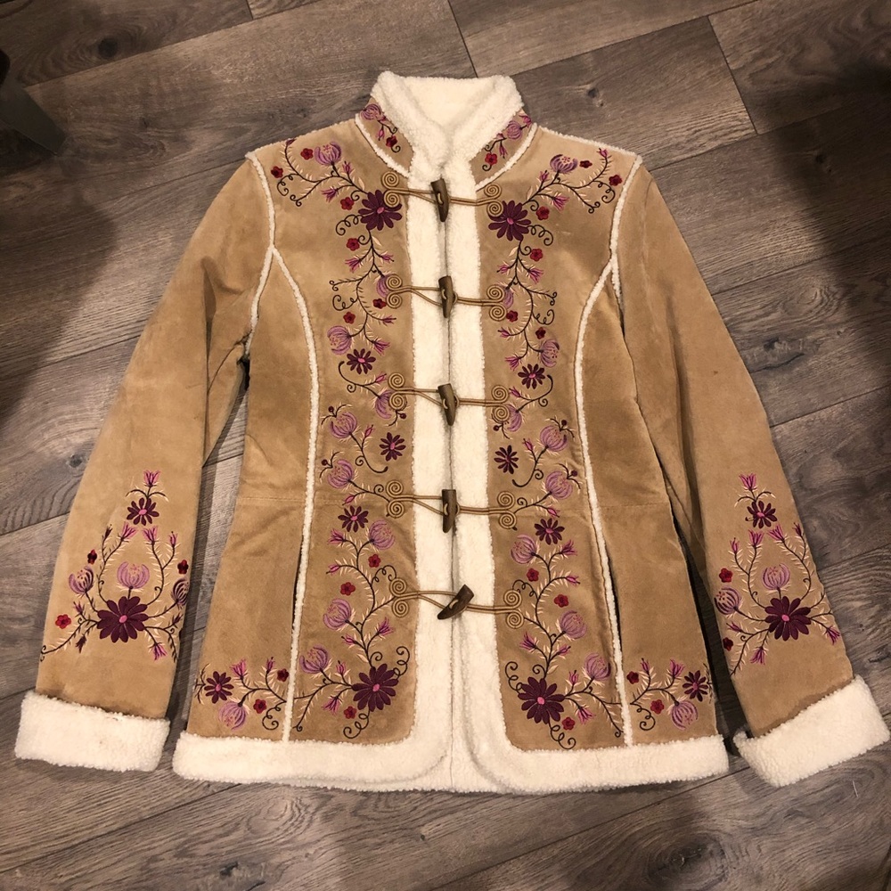 Vintage Suede Leather Embroidered st John’s Coat - Small Phoebe Friends Coat